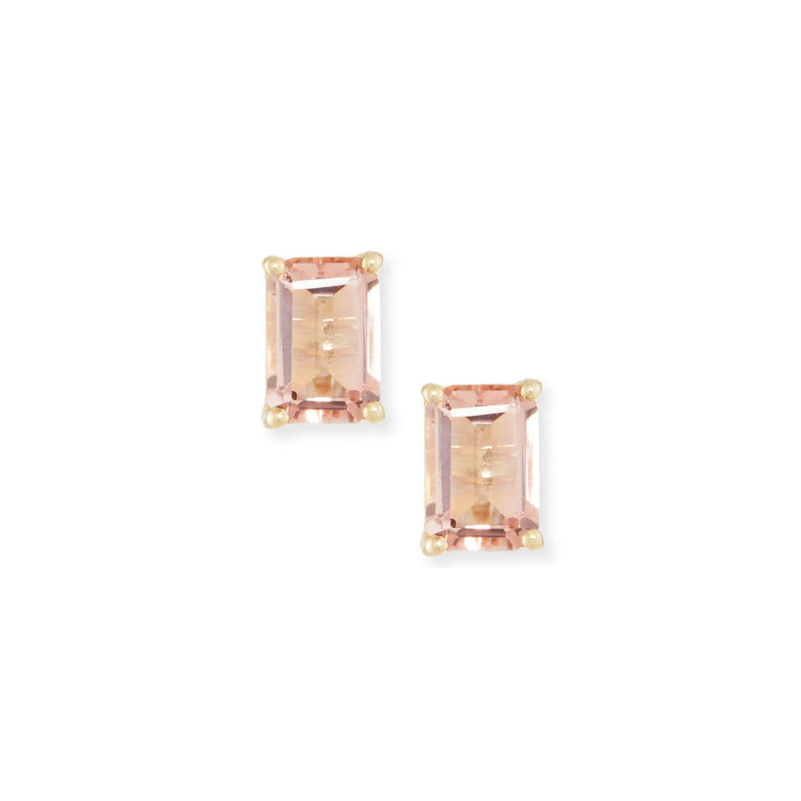 14K EMERALD CUT STUD EARRINGS - MORGANITE