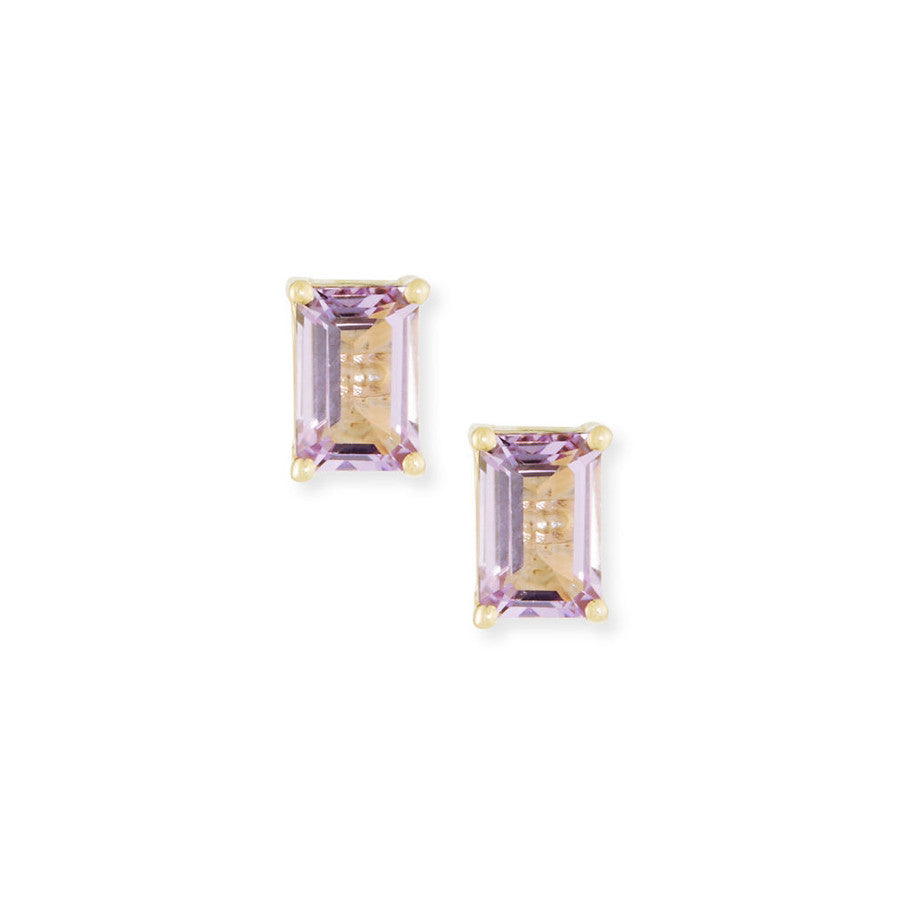 14K EMERALD CUT STUD EARRINGS - ROSE DE FRANCE