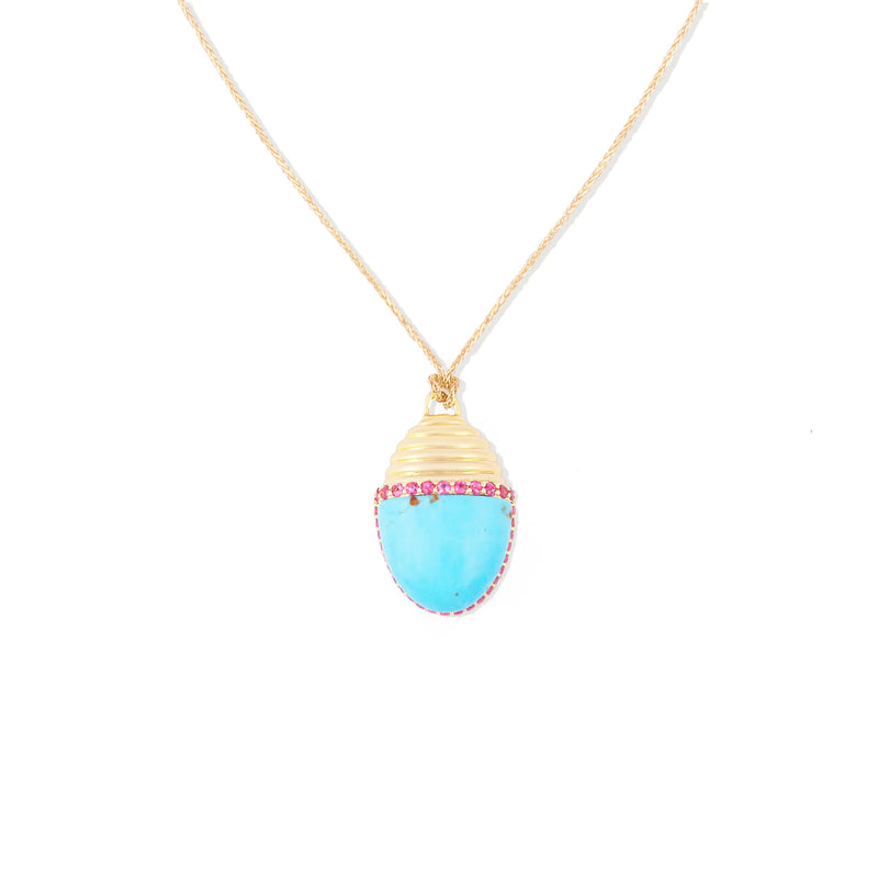 Found Large Cap Pendant Necklace - Turquoise & Pink Sapphire