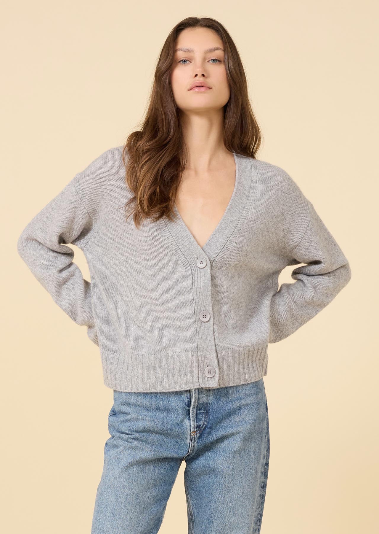 Aster Cashmere Cardigan - Heather Grey