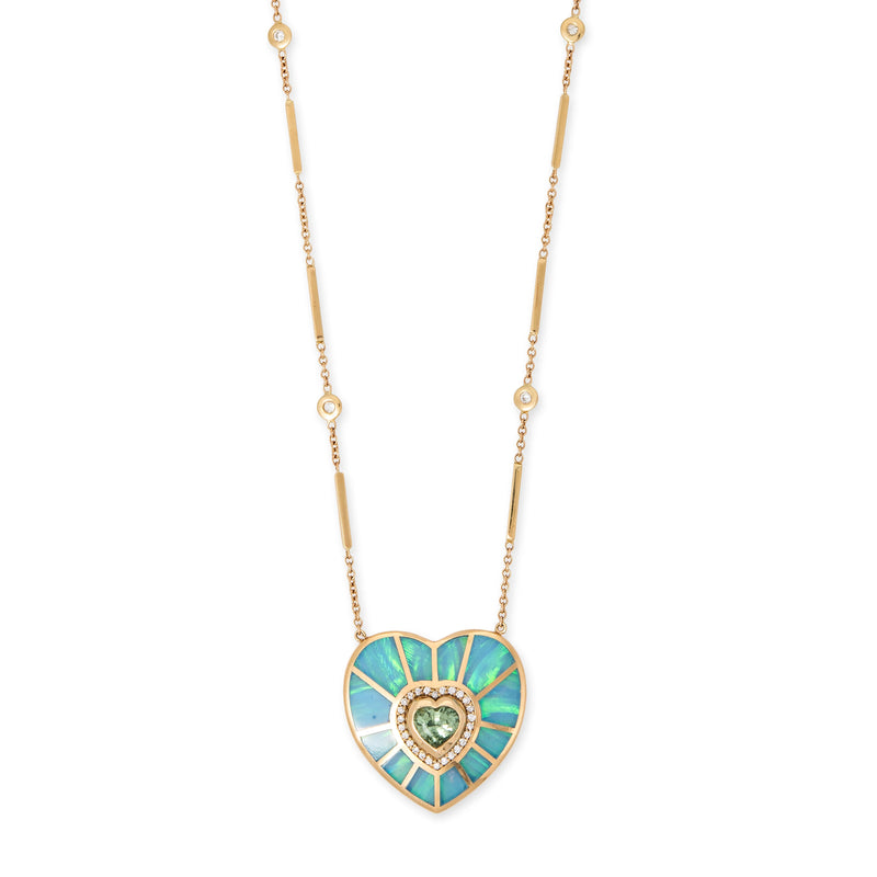 Opal, diamond, & tourmaline lattice necklace by WWAKE | Finematter