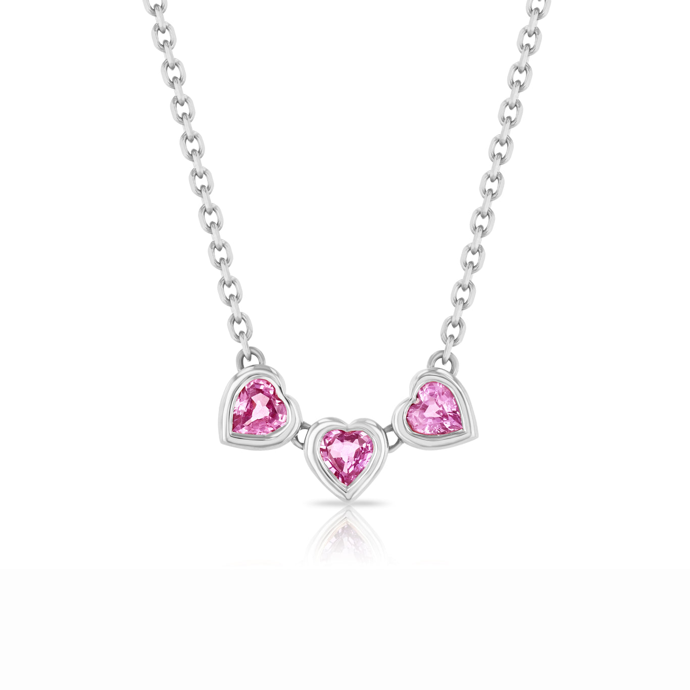 Pink Sapphire Trio Heart Necklace