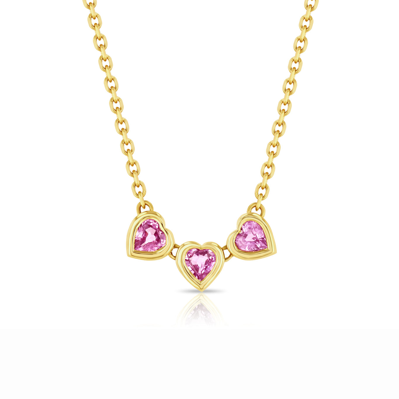 Pink Sapphire Trio Heart Necklace