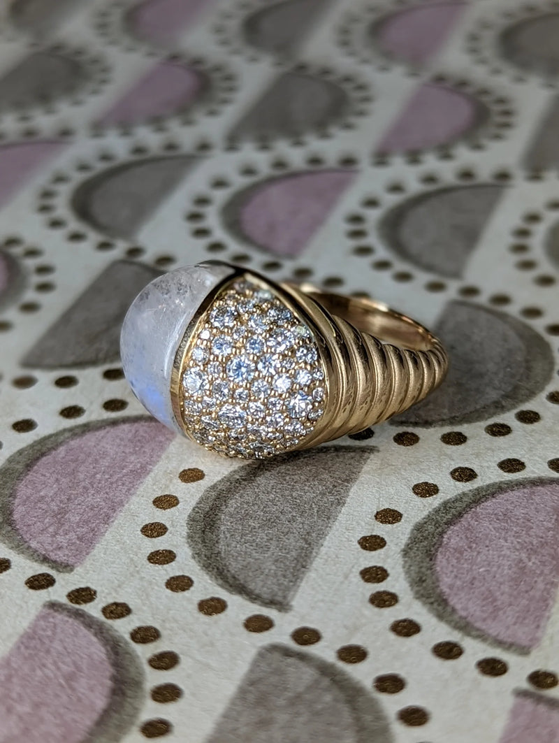 Found Cap Cocktail Ring - Rainbow Moonstone & Diamond