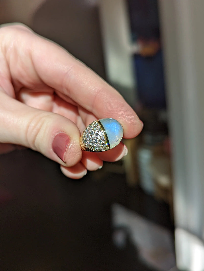 Found Cap Cocktail Ring - Rainbow Moonstone & Diamond