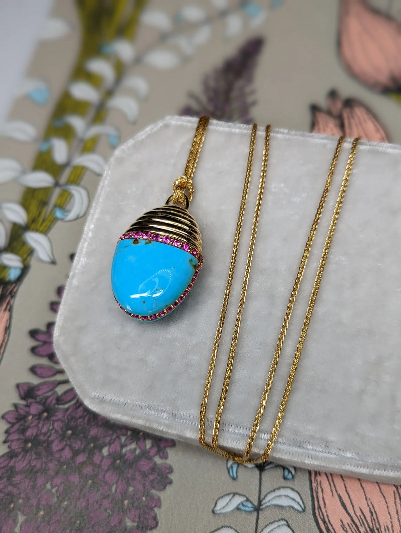 Found Large Cap Pendant Necklace - Turquoise & Pink Sapphire