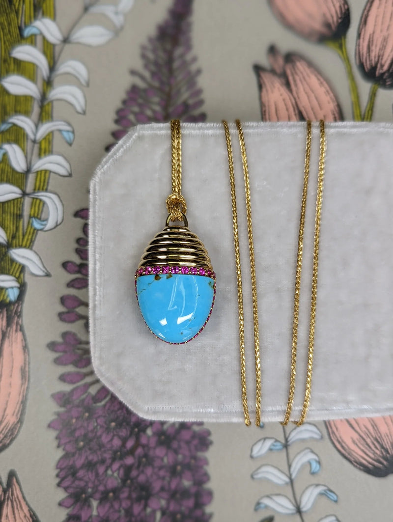Found Large Cap Pendant Necklace - Turquoise & Pink Sapphire