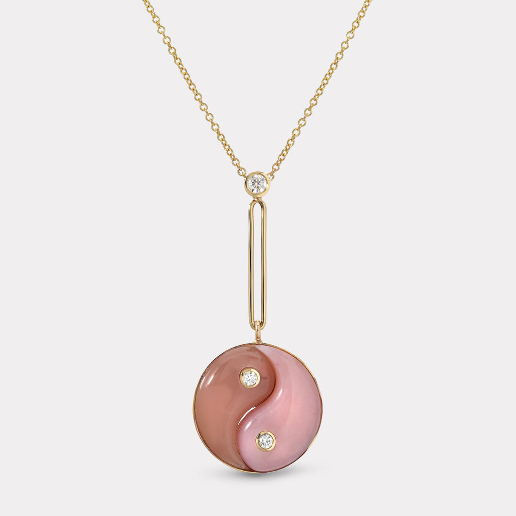 DOUBLE STONE YIN YANG PENDANT - PINK OPAL AND GUAVA QUARTZ