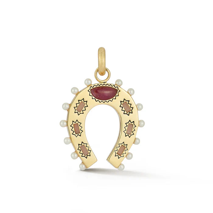 14K Gold Gemstone Holly Horseshoe Charm
