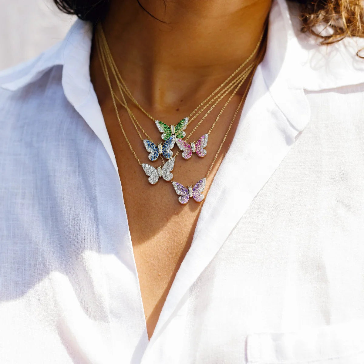 Pink and Diamond Ombré Butterfly Necklace