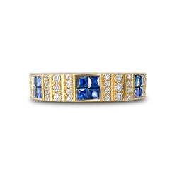 Pinstripe Strength Diamond Cigar Band Skinny Ring - Blue Sapphire