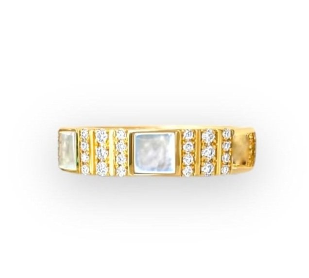 PINSTRIPE STRENGTH DIAMOND CIGAR BAND SKINNY RING WITH MOTHER OF PEARL INLAY