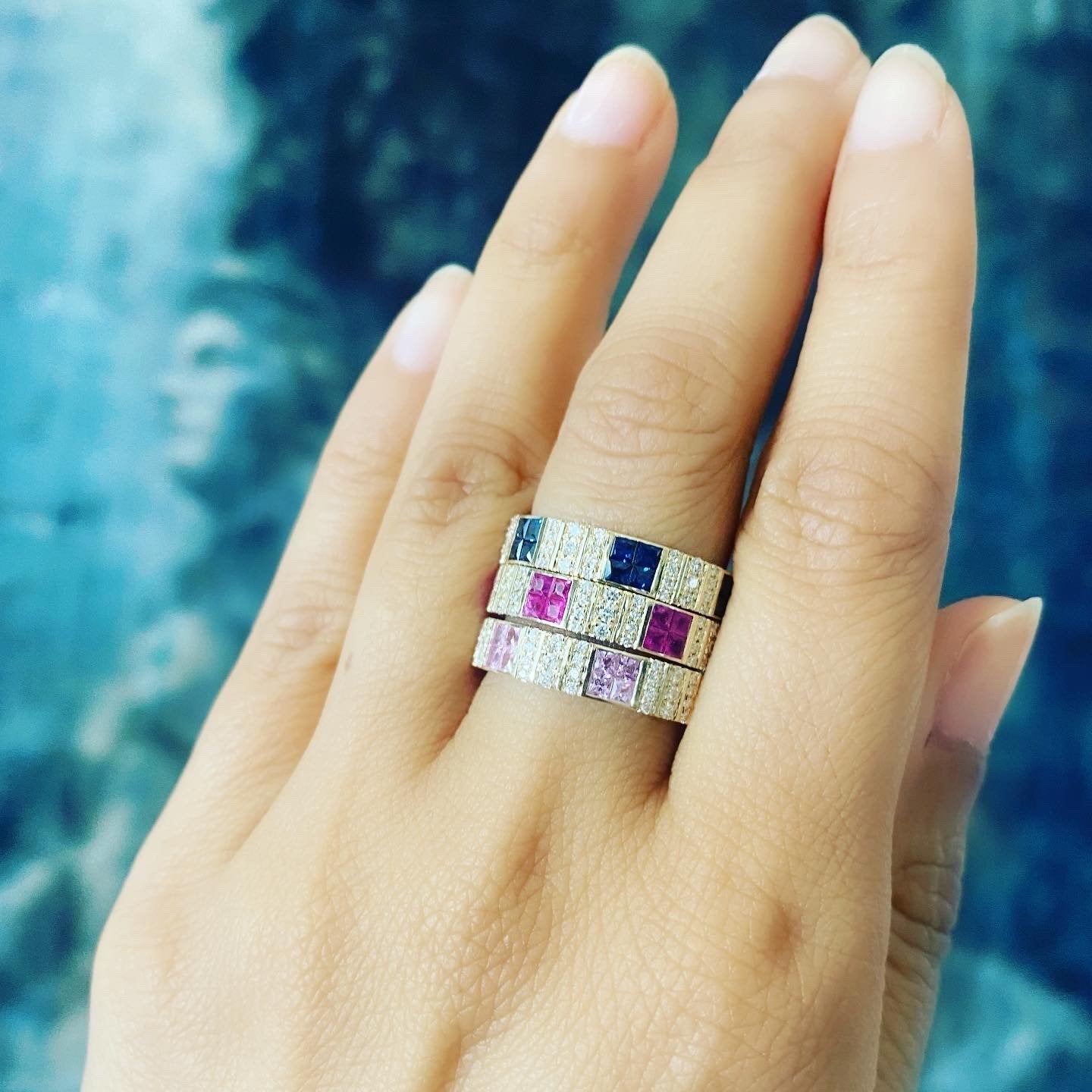 Pinstripe Strength Diamond Cigar Band Skinny Ring - Pink Sapphire