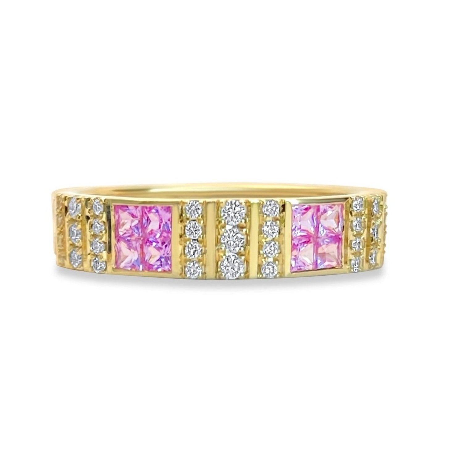 Pinstripe Strength Diamond Cigar Band Skinny Ring - Pink Sapphire