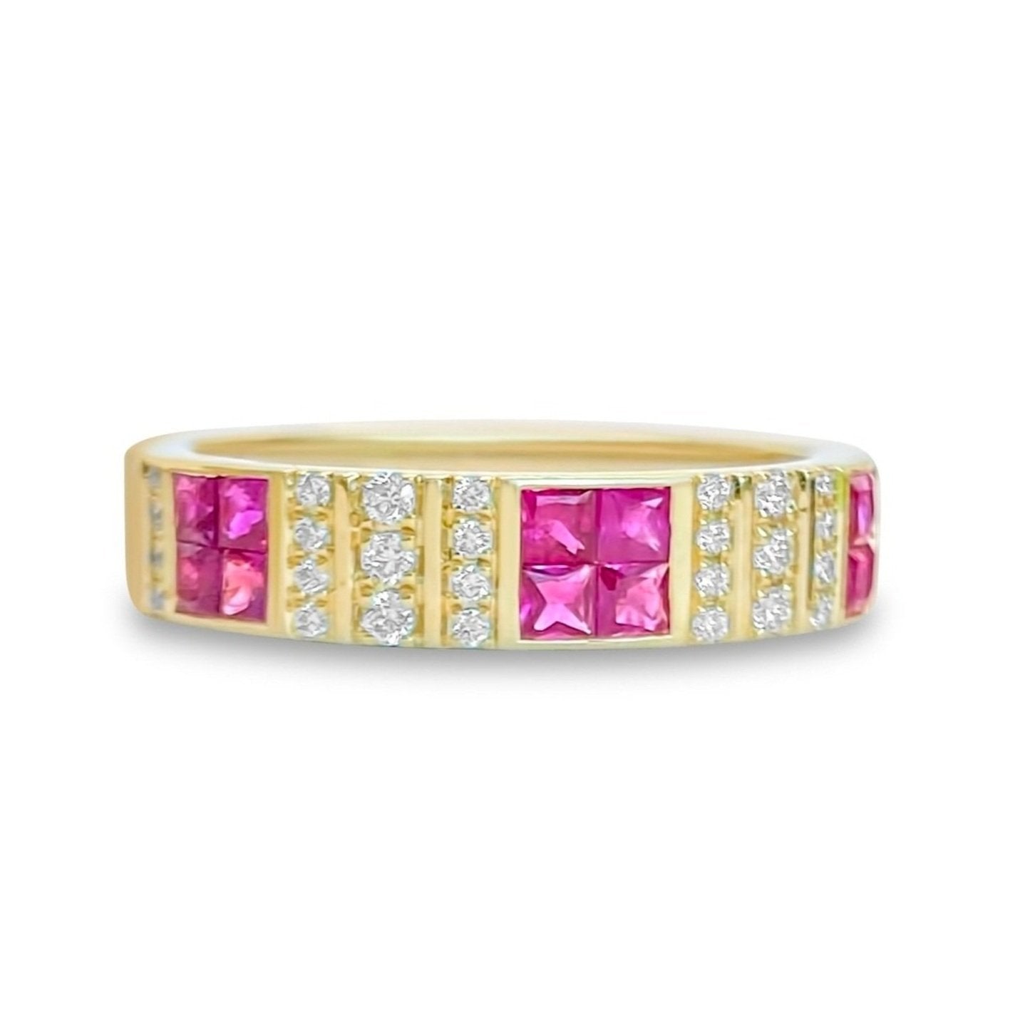 Pinstripe Strength Diamond Cigar Band Skinny Ring - Ruby