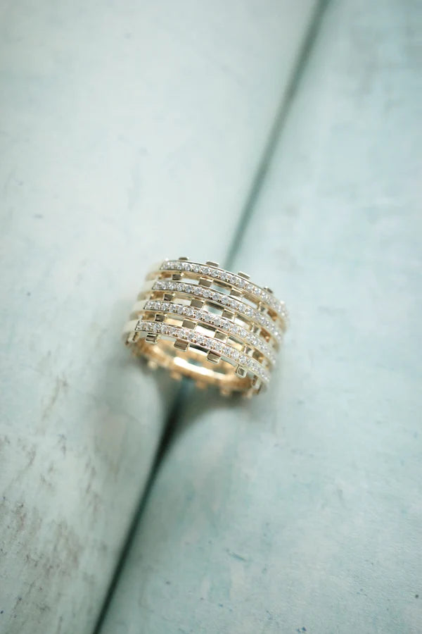 Railroad Twin Track Pave Ring