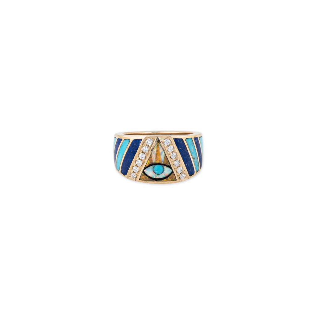 Eye Gemstone Chevron Inlay Ring
