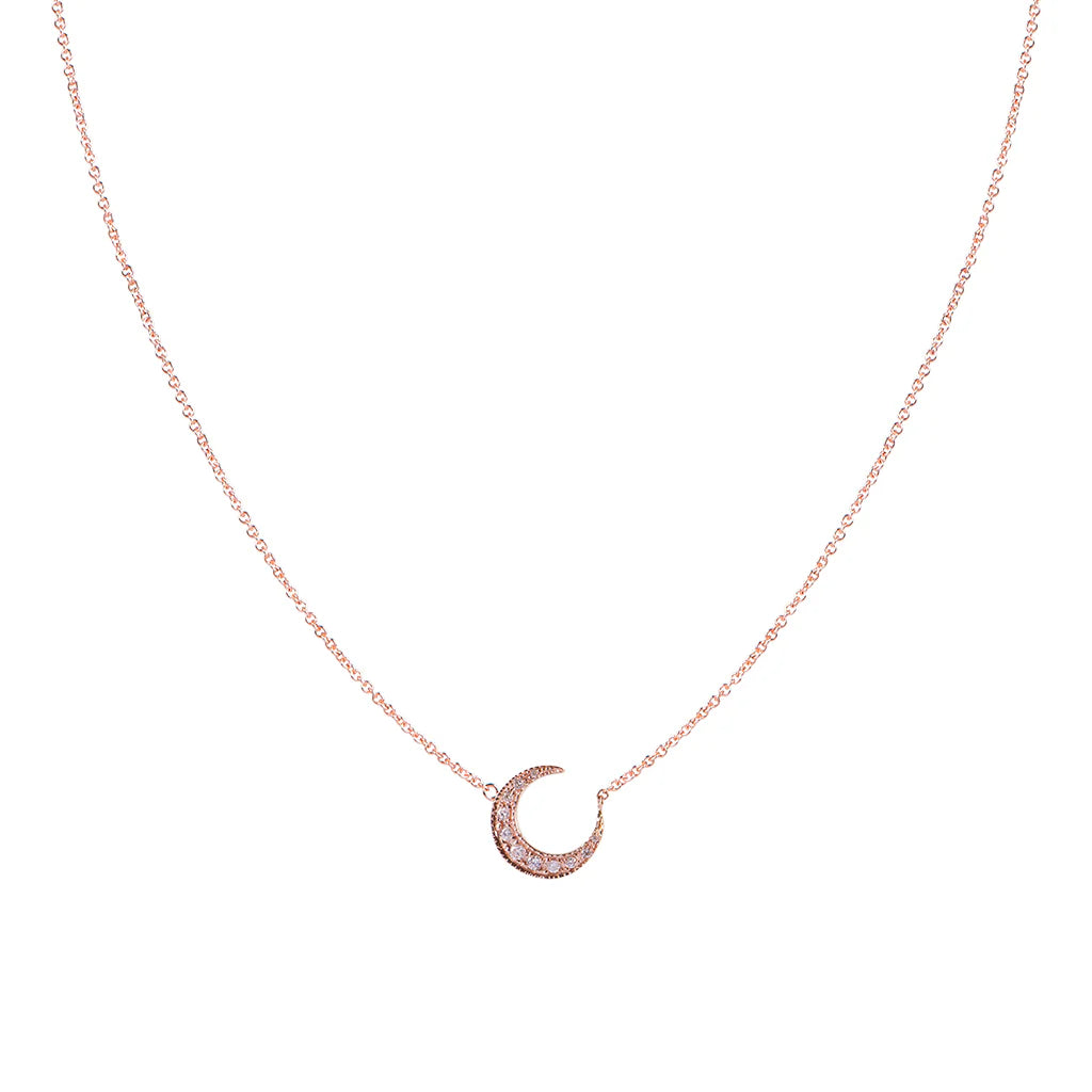 Pave diamond crescent moon necklace