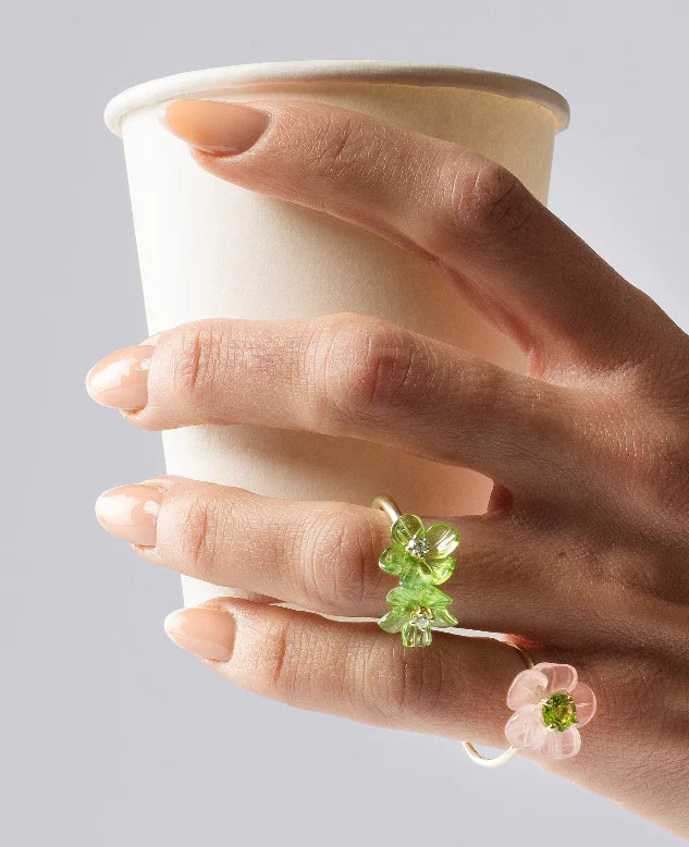 Island Flower Ring Small Rose Quartz Peridot