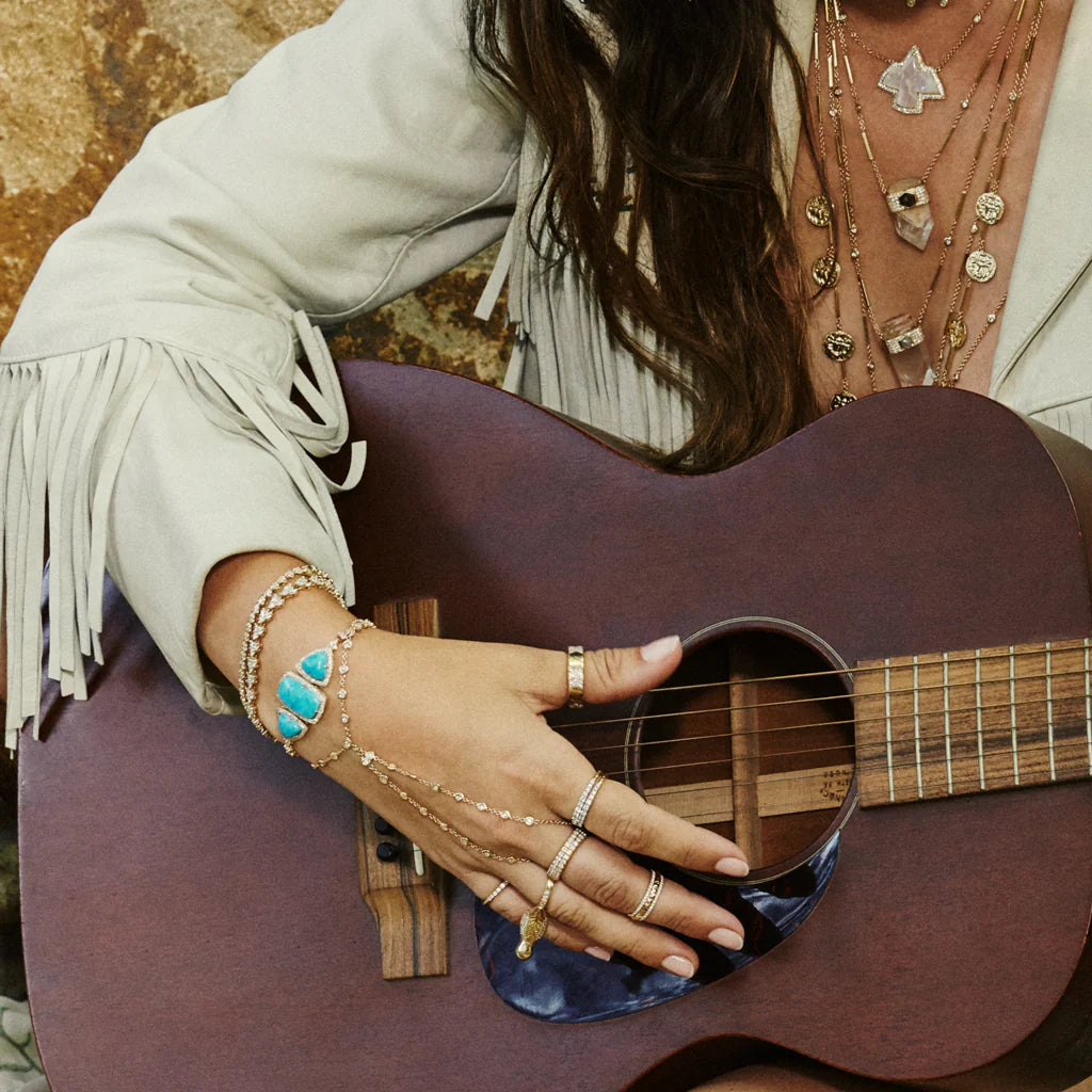 Diamond Double Stem Finger Bracelet