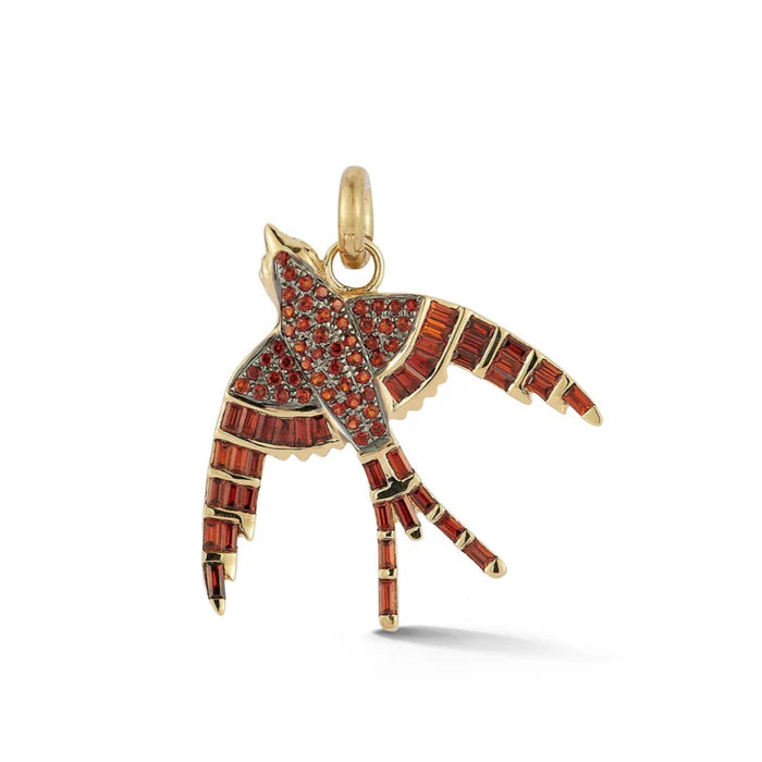 14K Gold & Garnet Evelyn Bird Charm