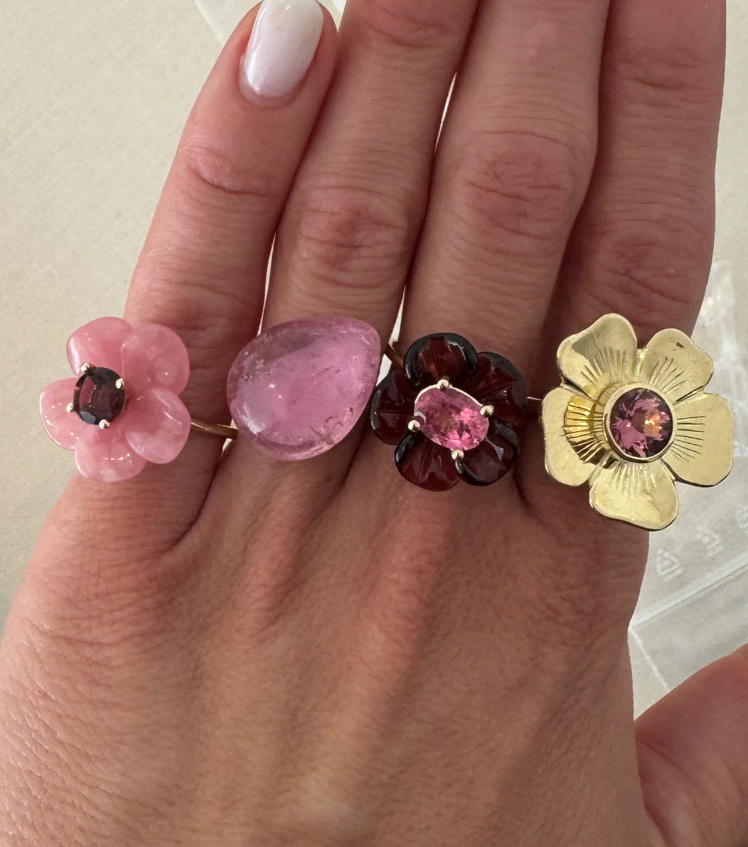 Island Flower Ring Small Rhodochrosite Tourmaline