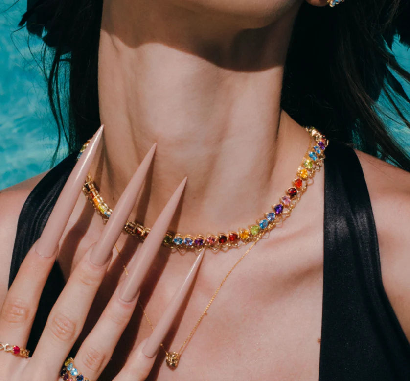 Rainbow Heart Gems Tennis Necklace