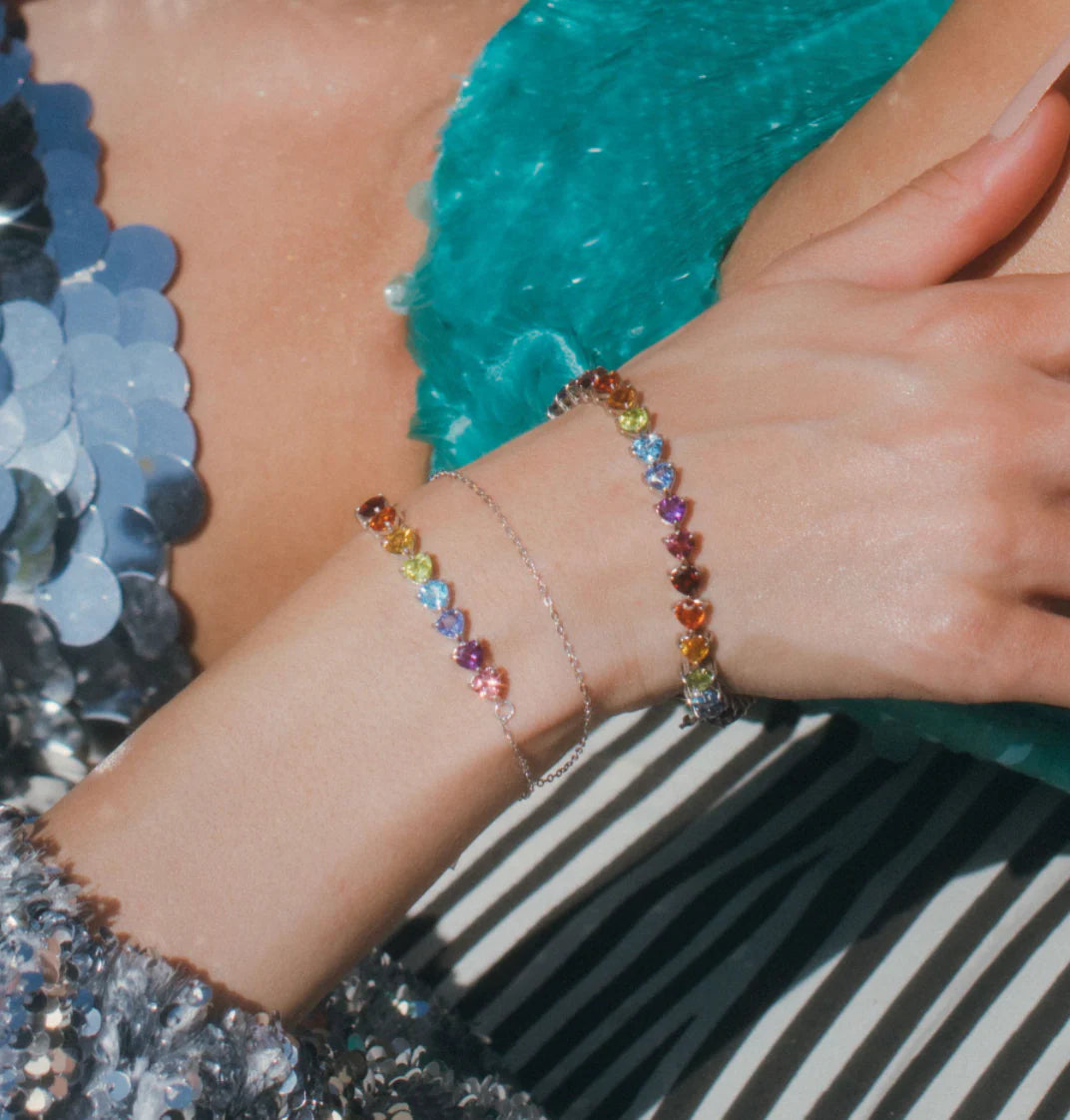 RAINBOW HEARTS TENNIS BRACELET