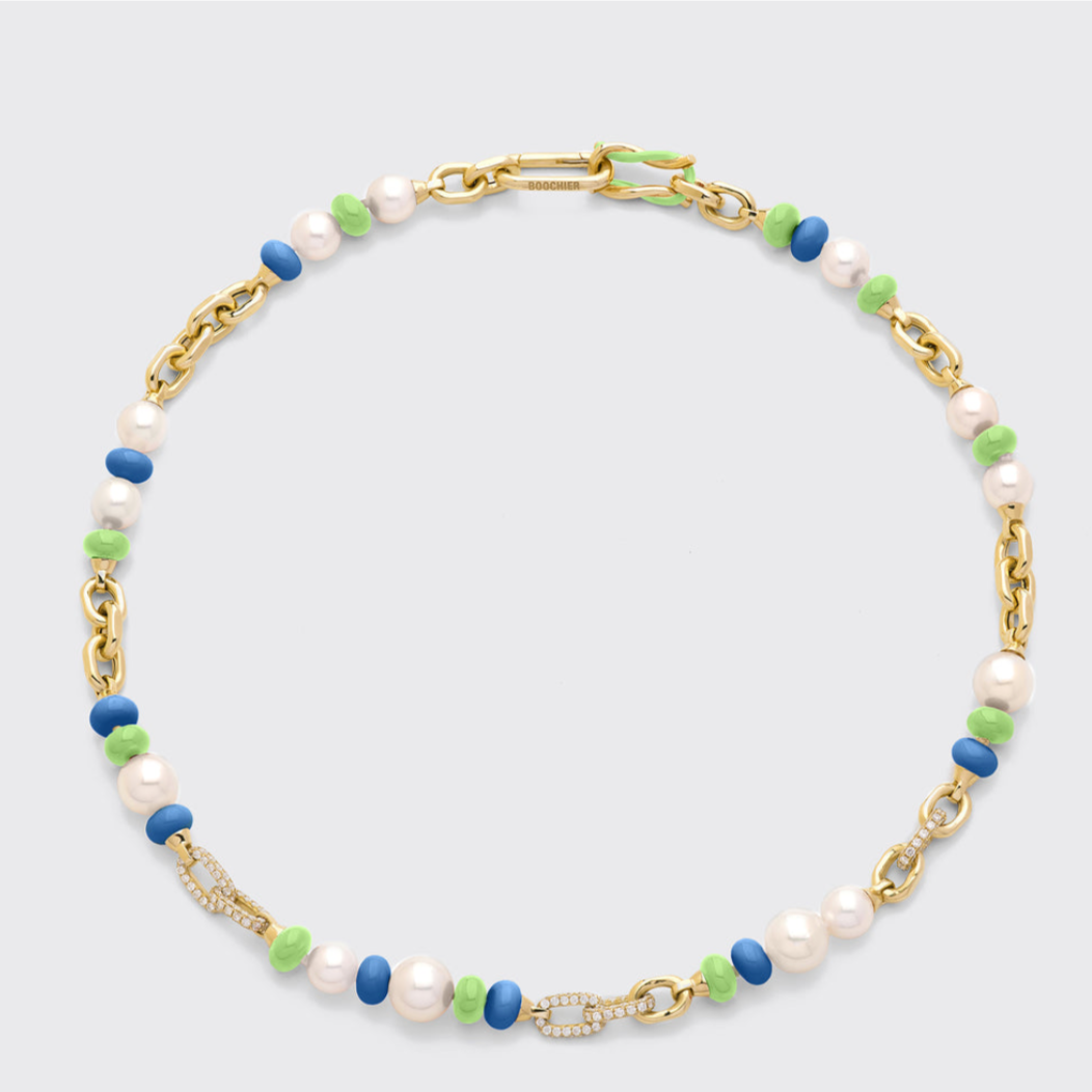 DARK BLUE-LIME GREEN DIAMOND B-BOY CHAIN NECKLACE