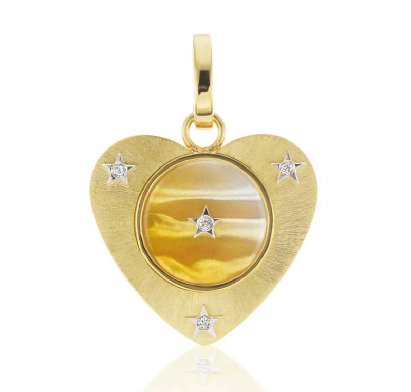 ORANGE MOTHER OF PEARL HEART CHARM