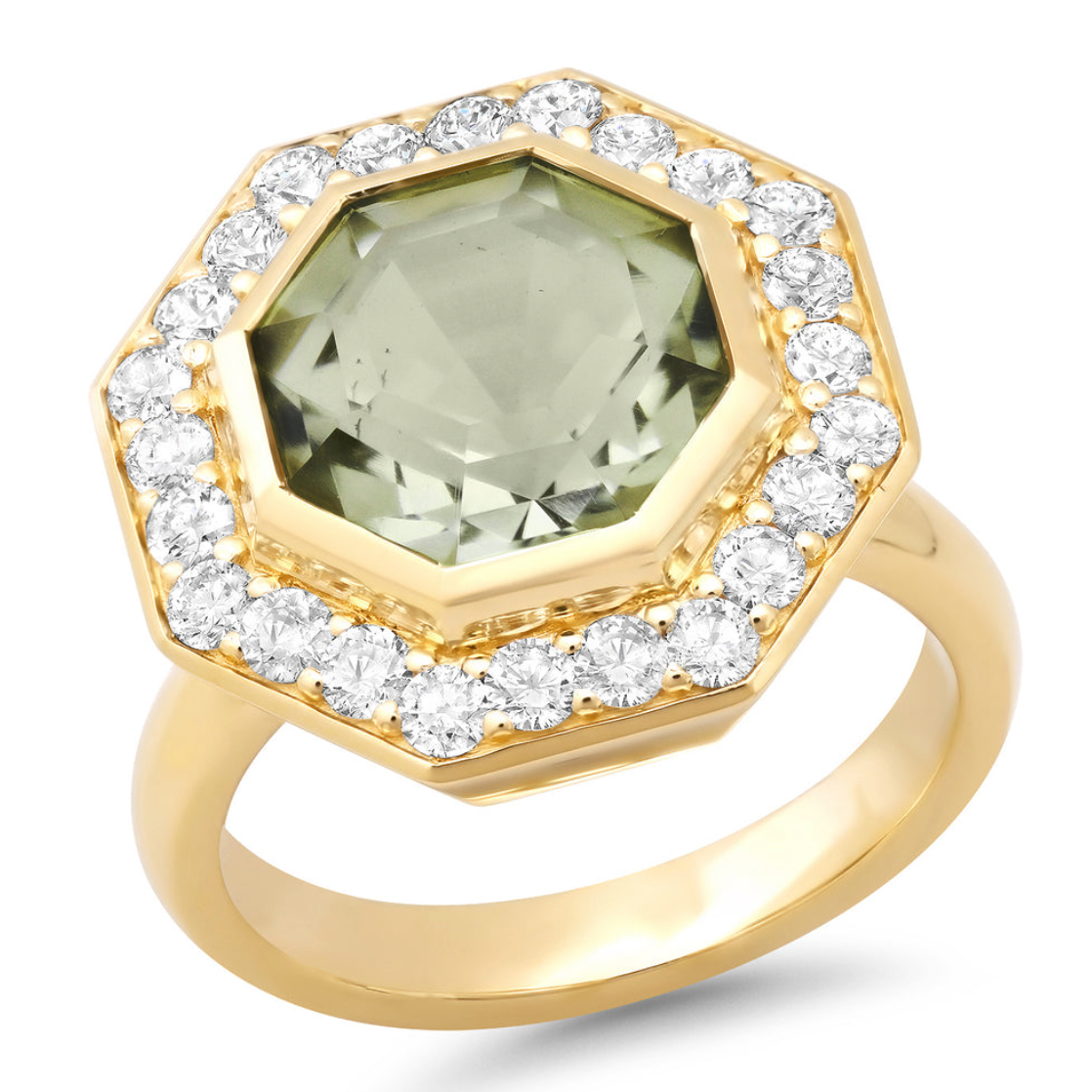 14K YG Green Amethyst and Diamond Bia Ring