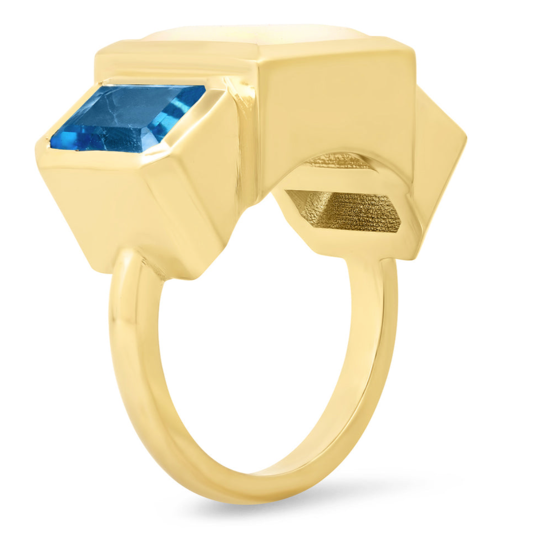 14K YG Ethiopian Opal and Topaz Trilogy Ring