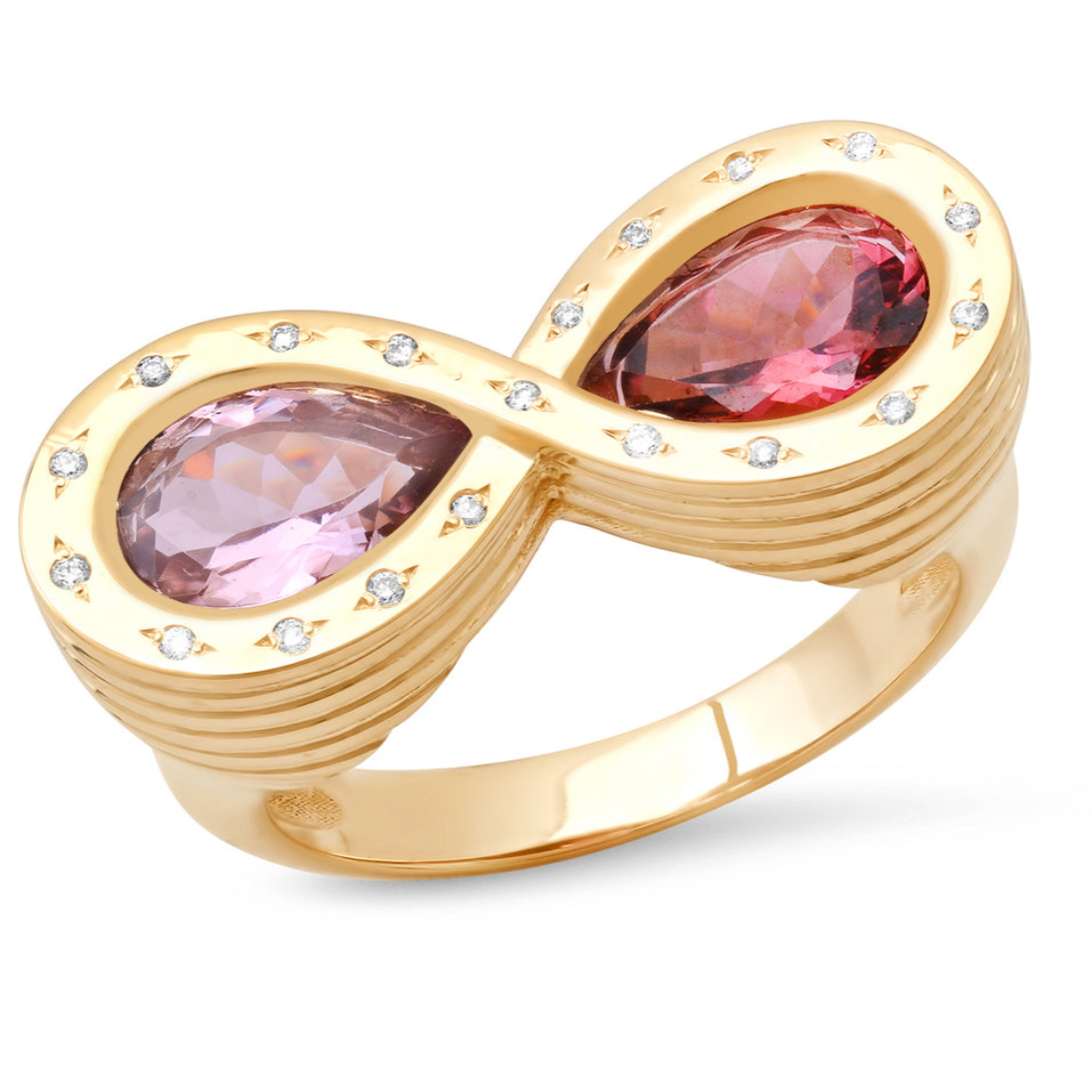 14K YG Pink Tourmaline and Diamond Infinity Ring