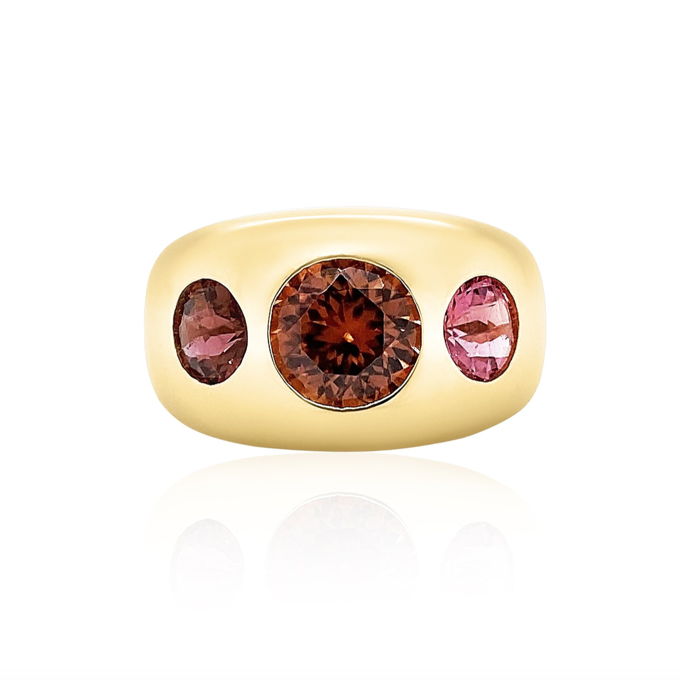 3 ROUND ZIRCON AND TOURMALINE CHUNKY NOMAD RING