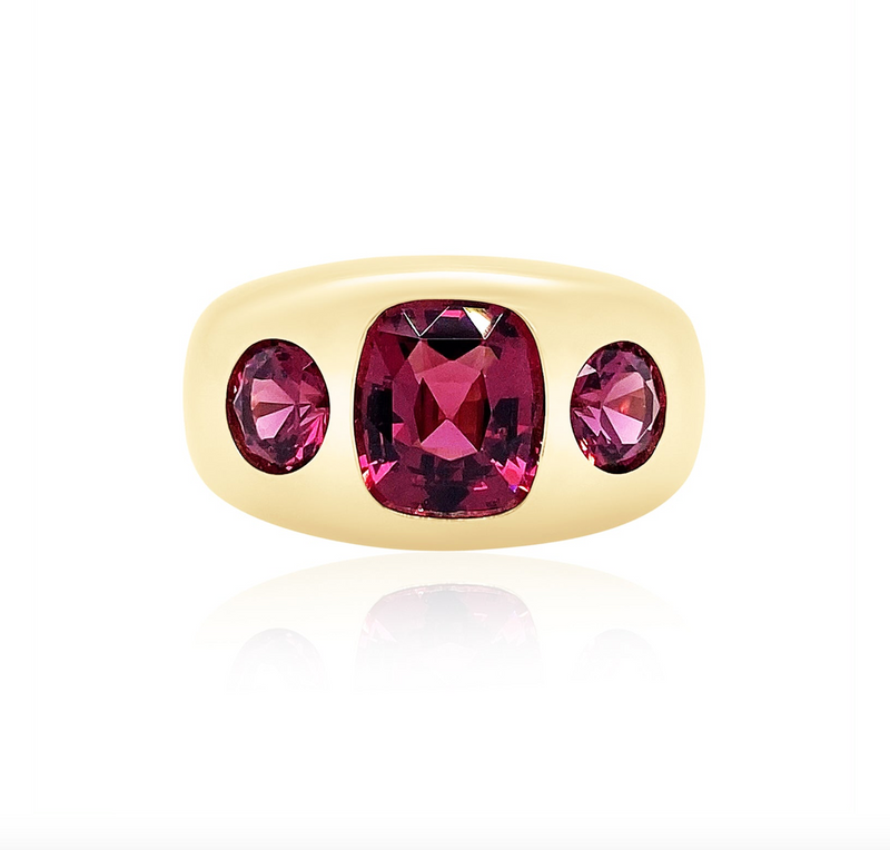 CUSHION CUT AND ROUND GARNET CHUNKY NOMAD RING