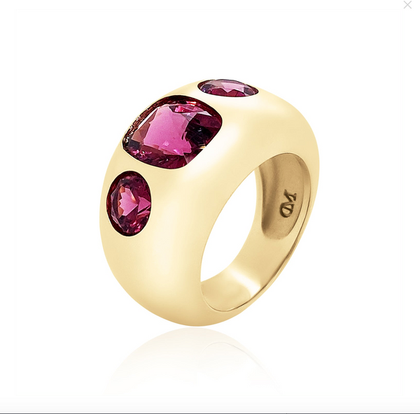 CUSHION CUT AND ROUND GARNET CHUNKY NOMAD RING