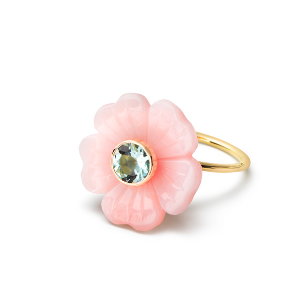 Flower Ring Small Pink Opal Aquamarine