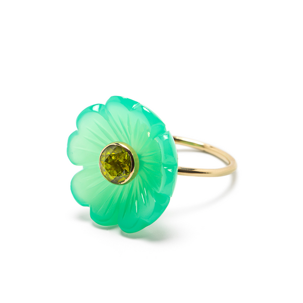 Flower Ring Small Gold Chrysoprase and Peridot