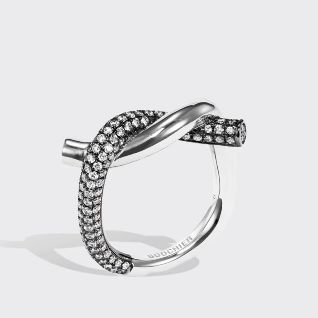 BLACK GOLD-WHITE GOLD HALF DIAMOND TIES RING