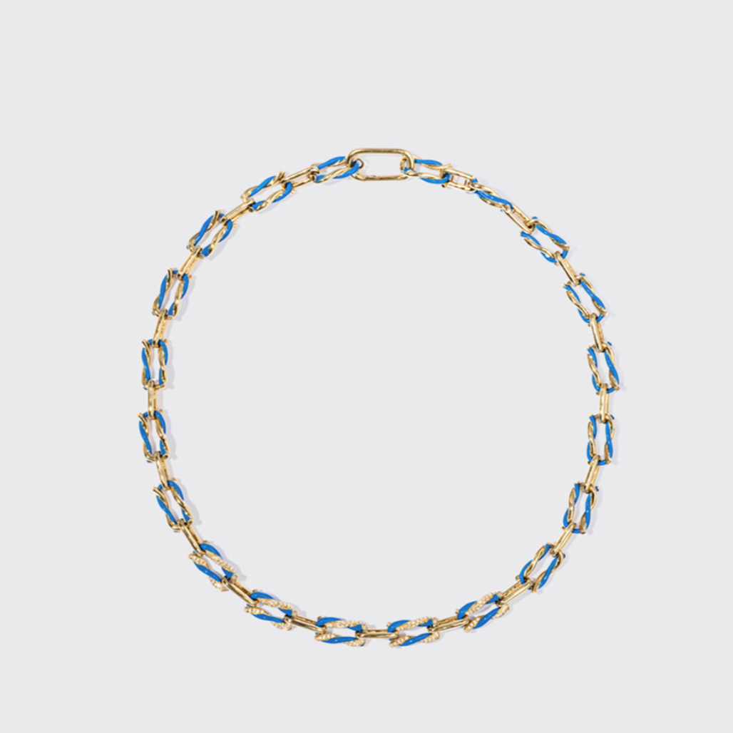 DARK BLUE FIVE DIAMOND FRUIT HOOPS NECKLACE