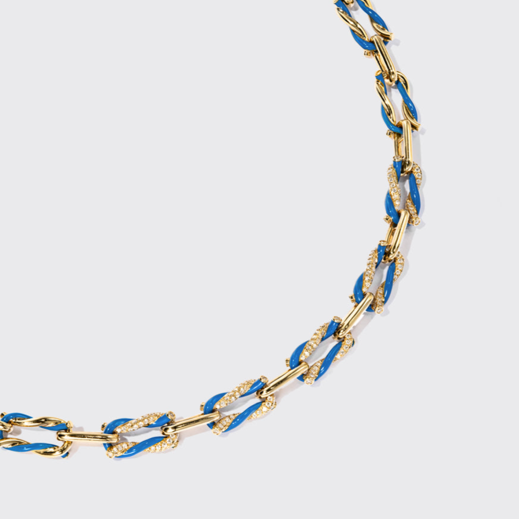 DARK BLUE FIVE DIAMOND FRUIT HOOPS NECKLACE