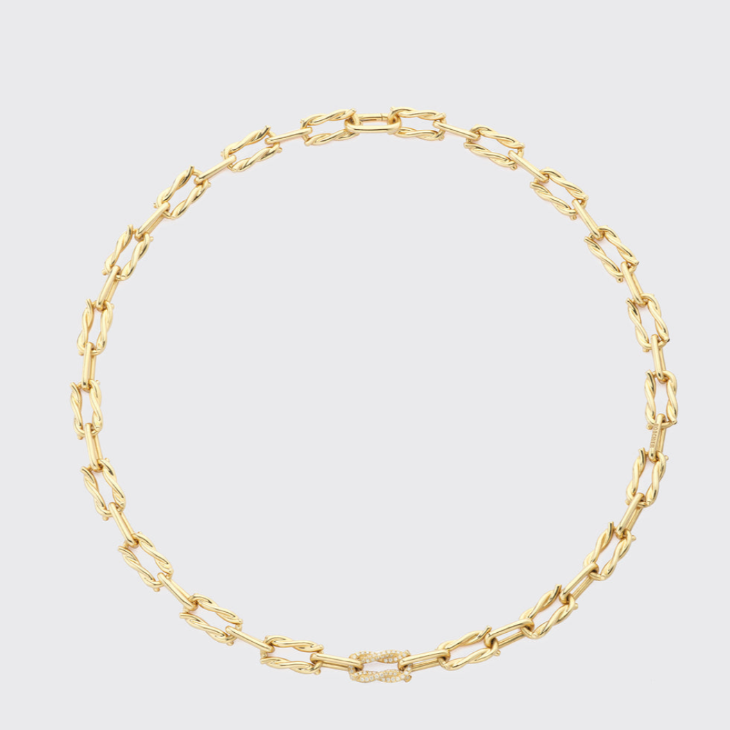 YELLOW GOLD SINGLE DIAMOND TIES LINKS NECKLACE