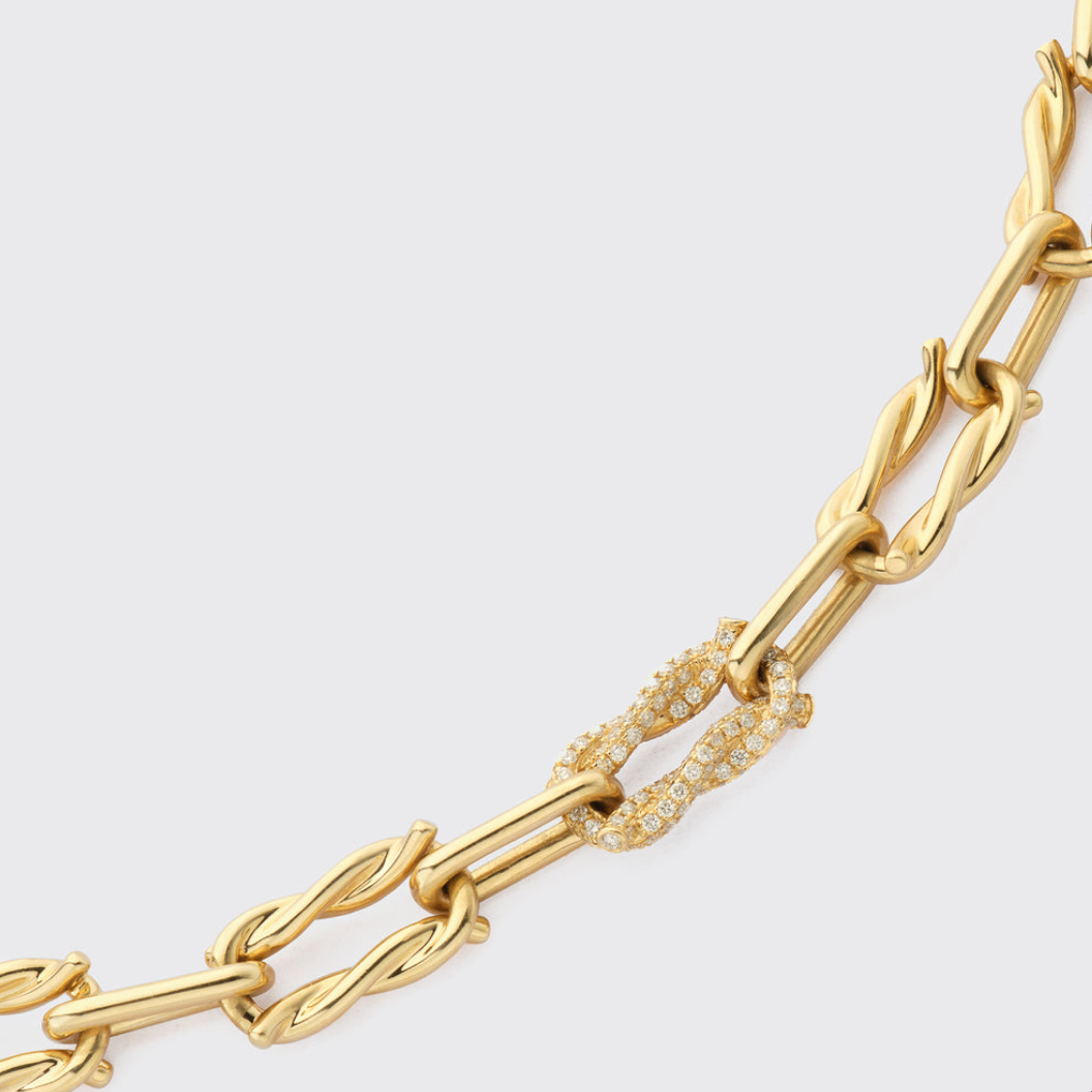 YELLOW GOLD SINGLE DIAMOND TIES LINKS NECKLACE