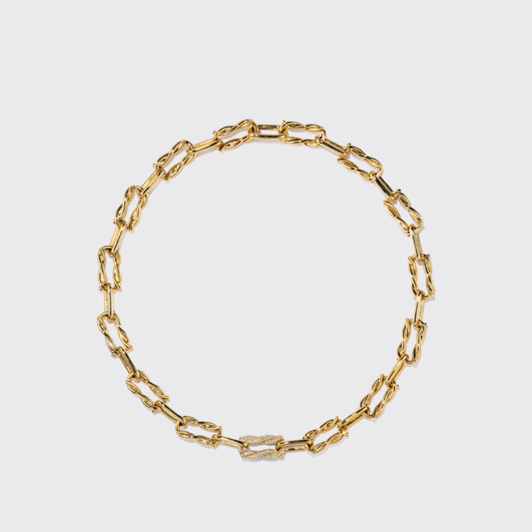 YELLOW GOLD SINGLE DIAMOND JUMBO TIES LINKS NECKLACE