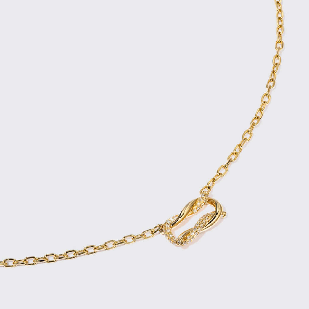 YELLOW-GOLD HALF DIAMOND TIES CHAIN NECKLACE