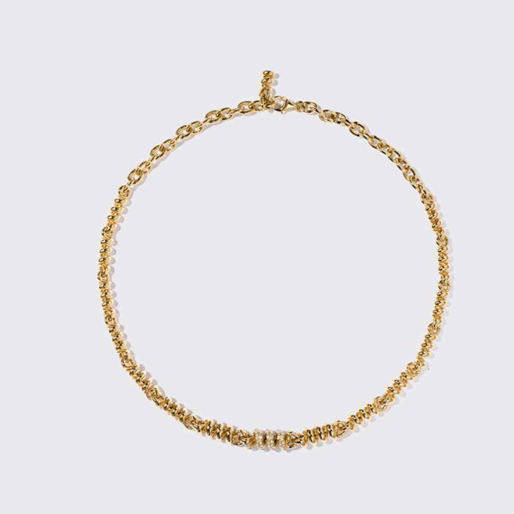 YELLOW GOLD SINGLE DIAMOND SLINKEE NECKLACE