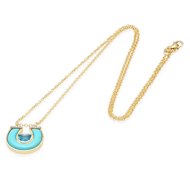 Blue Topaz, Turquoise and Diamond Horseshoe Necklace