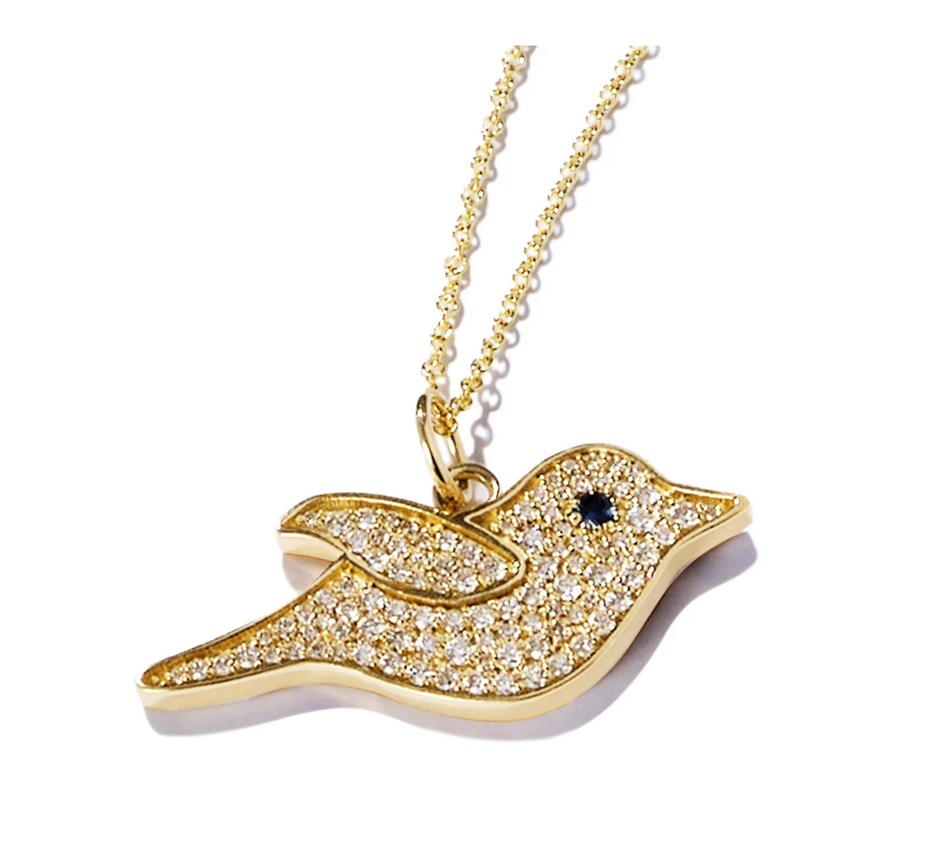 Pavé Bird Pendant in Diamonds with Blue Sapphire Eye