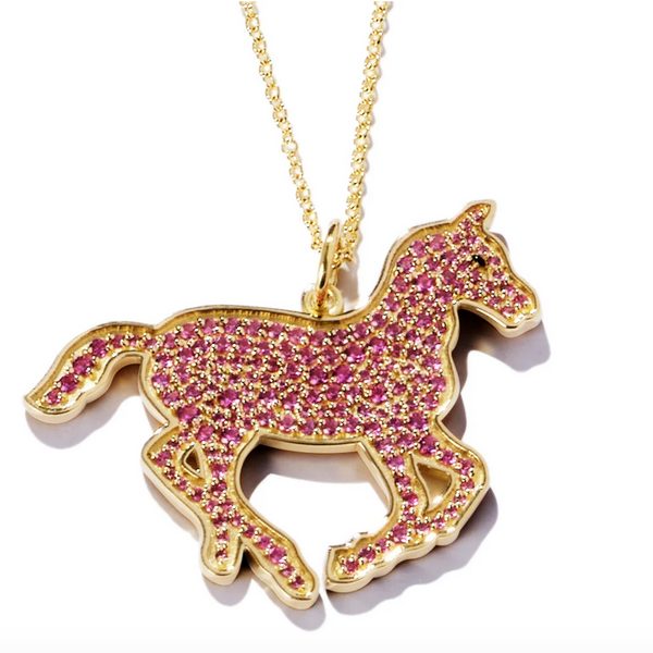 Pavé Pony Pendant in Pink Sapphires with Enamel Eye