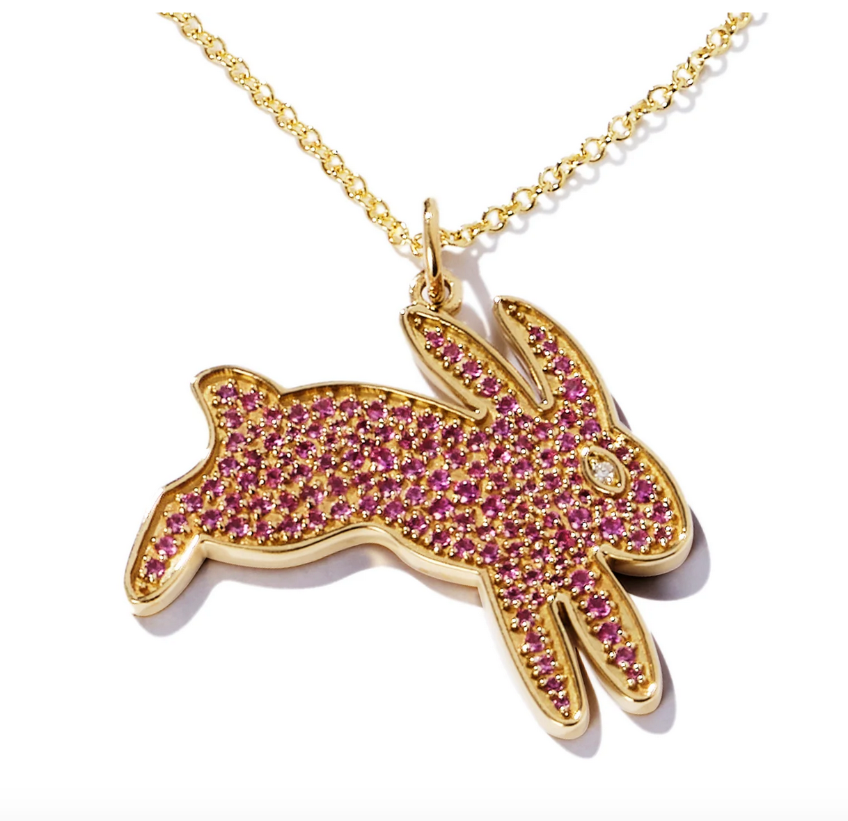 Pavé Bunny Pendant in Pink Sapphires with Diamond Eye